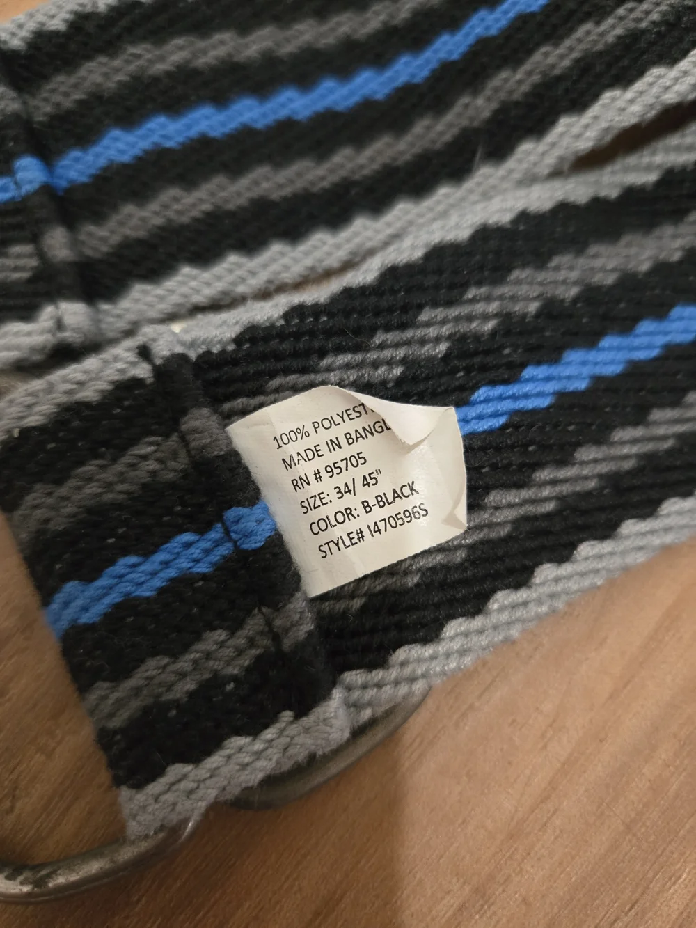 4/$15 Striped Webbing D-Ring Belt in Black, Gray & Blue Boho Accessory
